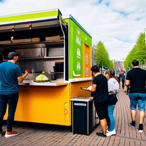 퓨전 타코의 글로벌 인지도 - "A vibrant food truck at Rollende Keukens festival in Amsterdam, serving fusion tacos. People are ha...